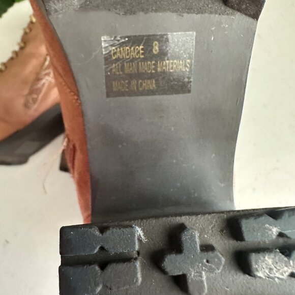 Rue21 Candace Womens Lace-Up Ankle Boots With Heels Size 8 Tan Faux Leather & Su - Picture 4 of 6